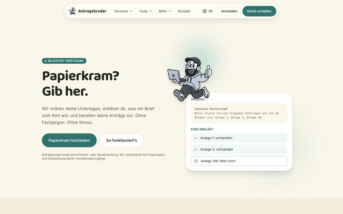 Web-App Antragsbruder mit Dokumenten-Upload