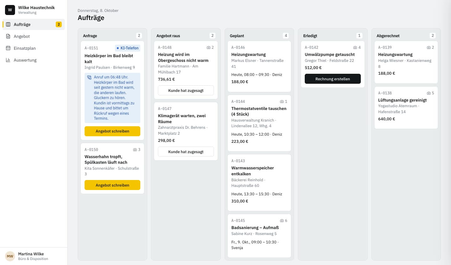 Demo Wilke Haustechnik: Auftragssoftware