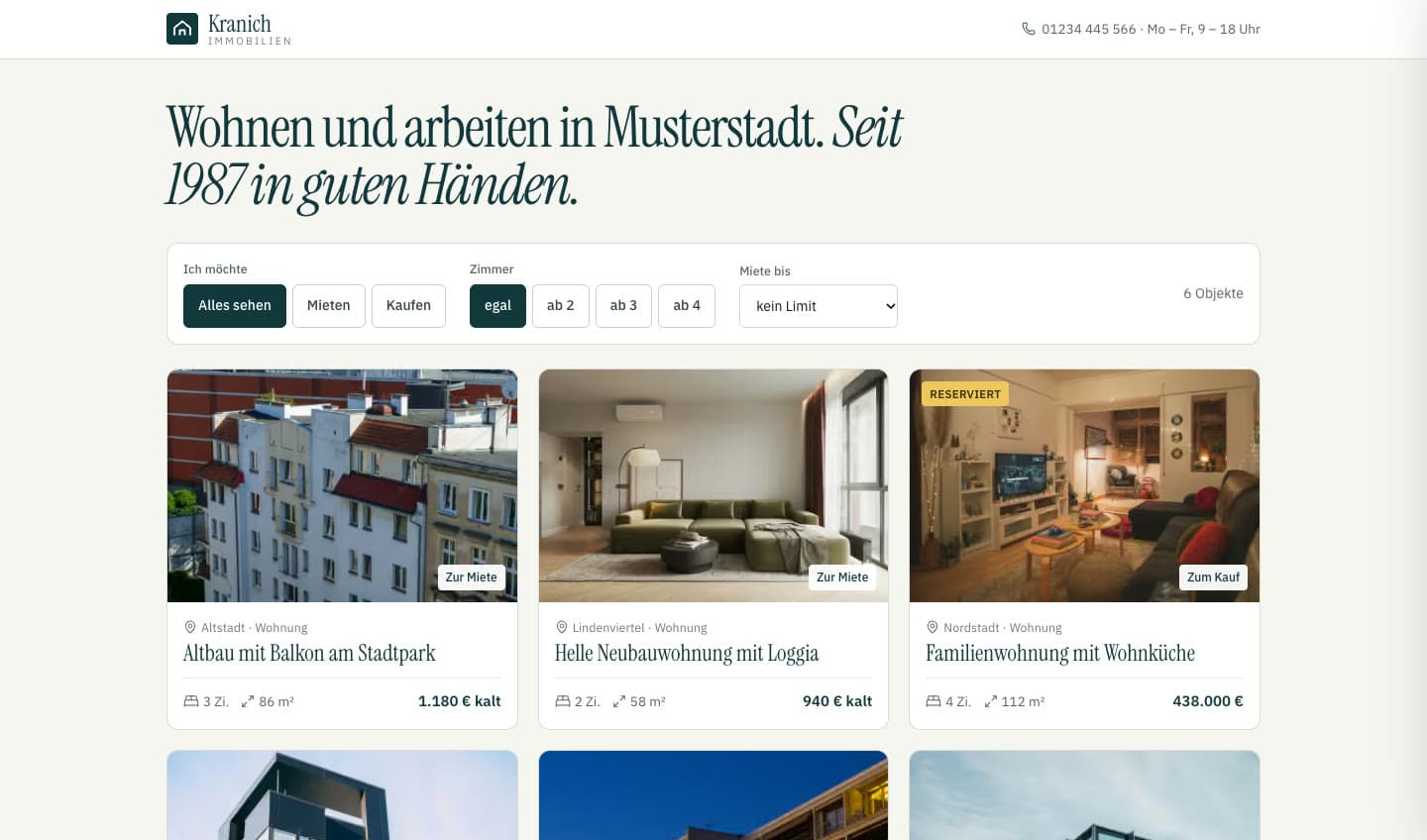 Demo Kranich Immobilien: Vermarktungs-Portal