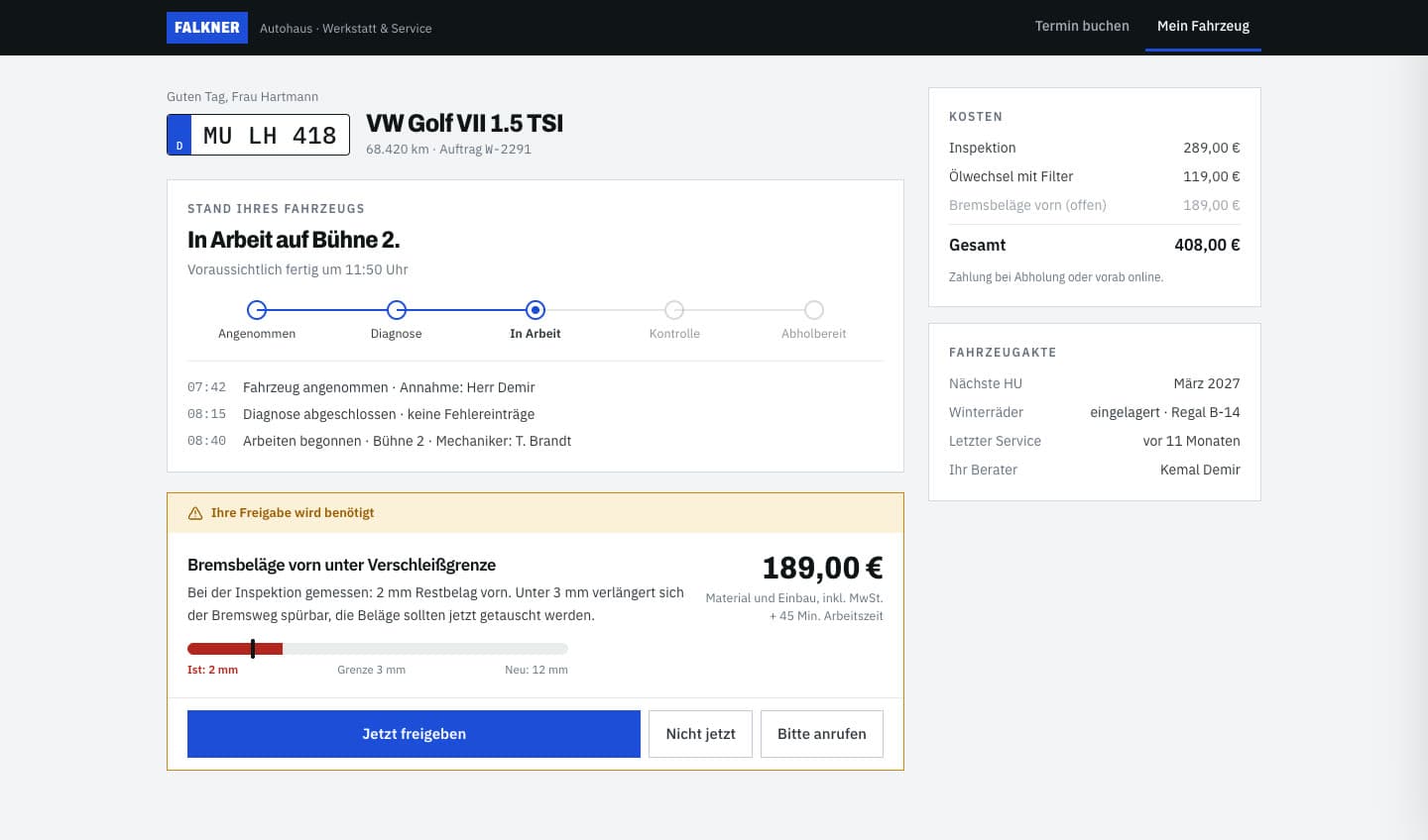 Demo Autohaus Falkner: Werkstatt-Portal