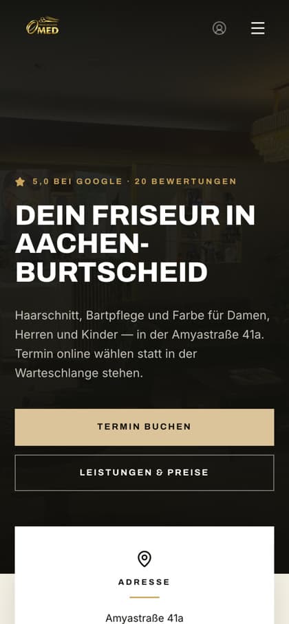Terminbuchung des OMED Friseursalons auf dem Handy